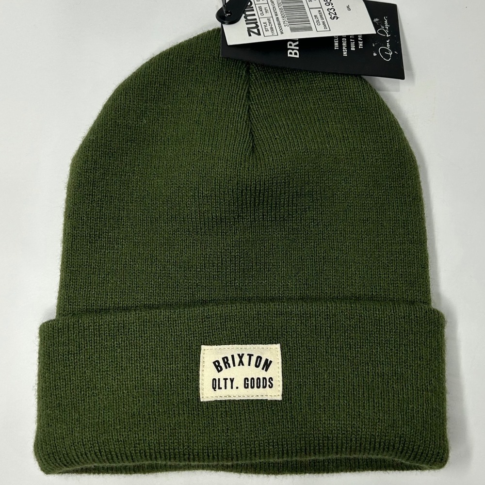 Brixton Woodburn Watch Cap Beanie Dark Green Chive Cuffed Knit Hat New